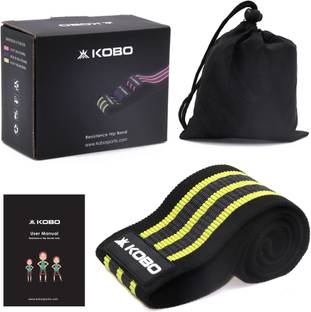 KOBO AC-91 Fabric Hip Bands 3" Wide Non Slip with Travel Bag & Workout Guide (Heavy) Fitness Band