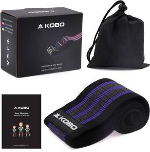 KOBO AC-90 Fabric Hip Bands 3" Wide Non Slip with Travel Bag & Workout Guide (Medium) Fitness Band