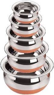 eppyz Copper Bottom Handi Pot 5 Piece Set/Steel Handi Set 5 Piece Set Handi Handi 2.1 L, 1.6 L, 1.1 L, 0.8 L, 0.5 L