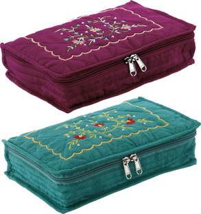 KUBER INDUSTRIES Embroidery Design 2 Pieces Cotton Jewellery Kit, Green & Maroon - CTKTC30606 Jewellery Vanity Box