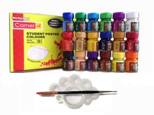Camlin 18 Shade Poster colour with Tray and Brush