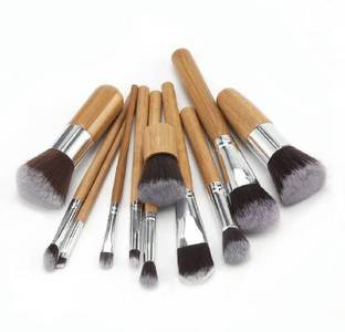nakedplus Professional Kabuki Makeup Brushes Set – 11 Pc Wooden Handle