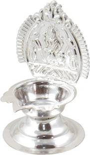 GoldGiftIdeas Decorative Kamakshi Lakshmi Diya for Home Silver Plated Table Diya