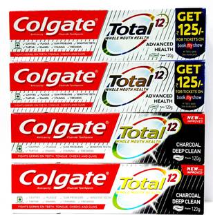 Colgate Total Advance Toothpaste 120 gm...Pack of 2 & Total Charcoal Deep Clean Toothpaste 120 gm ..pack of 2 ...(Pack of 4) Toothpaste