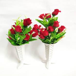 artificial hub Lilies Flower with plastic pot combo Red Rose Artificial Flower  with Pot