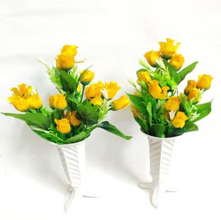 artificial hub flower with plastic port combo Yellow Rose Artificial Flower  with Pot