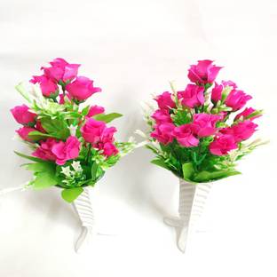 artificial hub Lilies Flower with plastic pot Pink Rose Artificial Flower  with Pot
