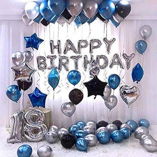 TRISHRA Solid Happy Birthday Silver Foil Toy with 30 Metallic balloons Balloon