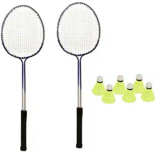 Monika Sports 2 Double Shaft Racquet + 6 pc Nylon Shuttle Badminton Kit
