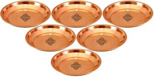इंडियानार्टविला Copper Pooja Thali Plate, Poojan Purpose, Spiritual Gift Item, 7" Inch Each, Set of 6 तांबा