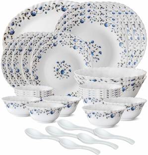 Larah by Borosil Opalware Borosil 33pcs Helena 100% Bone ash free Dinner Set