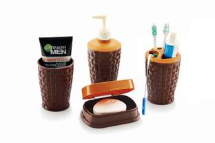 Laserbot Bathroom Accessory 4 Pc Set (Tooth Brush Holder/Liquid Soap Dispenser) Plastic Bathroom Set