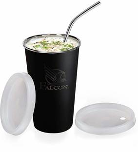 Kitchen King Falcon Nxt 18/8 Glass with Straw and Plus Extra Travel Lid-Black Glass Water/Juice Glass