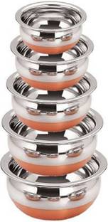 eppyz Copper Bottom Handi Pot 5 Piece Set/Steel Handi Set 5 Piece Set Handi Handi 2.1 L, 1.6 L, 1.1 L, 0.8 L, 0.5 L