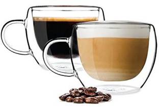 P-PLUS INTERNATIONAL Borosilicate Glass Glass Cups Pack of 2 200ml P10 ,Double Wall Glasss, Coffees or Tea Cups, Heat Resistance Glass Coffee Mug