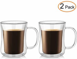 P-PLUS INTERNATIONAL Borosilicate Glass Glass Cups Pack of 2 420ml P23 ,Double Wall Glasss, Coffees or Tea Cups, Heat Resistance Glass Coffee Mug