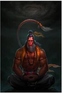 god & god's 45.72 cm Canvas HD Digital Hanuman Ji 2004 Self Adhesive Sticker