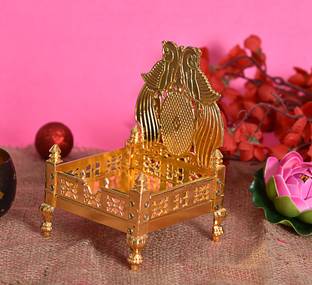 HOUZZPLUS Handicraft Krishna Ladoo / Laddu Bal Gopal White Metal Sihasan ,Metal Singhasan , Ladoo Gopal Singhasan, Religious Puja Gifts and Decor Metal Home Temple