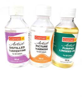 Camel ARTISTS LINSEED OIL/DISTILLED TURPENTINE & PICTURE VARNISH SET -100 ML PACK OF 3