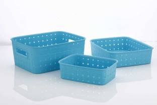 Analog Kitchenware New Fruit & Vegetables Kitchen Basket Set Of 3 (Blue) Plastic Plastic Fruit & Vegetable Basket