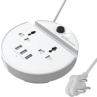 Portronics Power Bun with 2 Sockets, 3 USB Ports, Mobile Holder, 1.5m Cord, 2500W 2  Socket Extension Boards