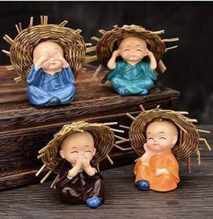 NP Set of 4 Baby Cap/Hat Monk Buddha Laughing Statue for Home Office Feng Shui Showpiece Idol Gift Decorative Showpiece  -  6 cm