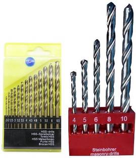 Inditrust 5 pc heavy duty masonry/wall drilling bit set and 13 pc hss drill bit set