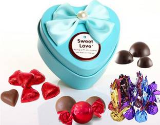 Kinoki Heart Shape Light Blue Chocolate Box with 15 Mix Shape Chocolates for valentine and gift Truffles