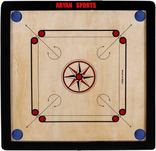 Aryan Sports Round Pocket Carrom Board with Coins,Striker &,Powder (Medium-26 Inch) 4 MM Ply 5.08 cm Carrom Board