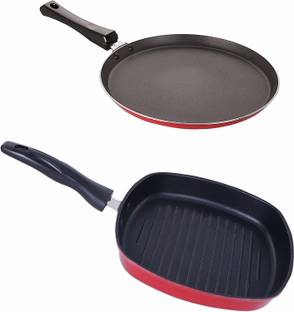 NIRLON Non-Stick 2 Piece Tawa and Grill Pan Combo Kitchen Combo Item Non-Stick Coated Cookware Set