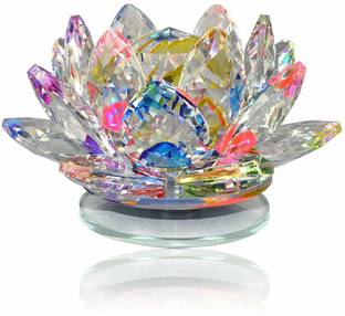 yogi Glass Crystal Lotus Figurine, Standard, Multicolor, 1 Piece Decorative Showpiece  -  6 cm