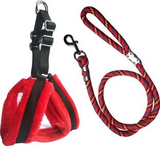 BODY BUILDING Dog Belt Combo of Red Black Feather Padded Dog Body Cross Harness with BRed Lead lengthy Dog Harness & Leash