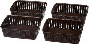Cutting EDGE Plastic Mini (Super Small) Storage Basket, Organizer | Woven Design | Sturdy and Break-Resistant Plastic | For Toiletries, Beauty Products, School Supplies | Closet | Wardrobe | Kitchen | Utility Baskets Without Lid (Brown) (4 x A6 Size Mini) Storage Basket