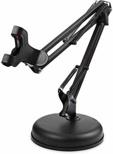 Techtest Adjustable Desktop Suspension Mic Boom Scissor Arm Stand Holder with Round Base for Phone Microphone ,Foldable Microphone Stand and Phone Mobile Holder R-108 Desktop Microphone Stand, Studio Microphone Stand, Recording Mic Stand, Mic Clip Arm with Table Mounting Clamp Suitable for Live Broadcast Mobile stand . Microphone Stand