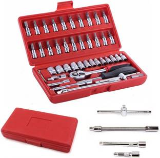 SQUARO ONLINE STORE 46Pcs Socket Wrench Set 1/4 Inch Combination Repair Tool Kit Professional and Home Use (Multicolor Box - As per Available ) Socket Set