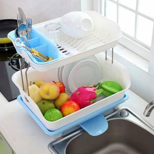 AXN Dish Drainer Kitchen Rack Plastic 2-Tier Large Durable Dish Dryer Rack for Kitchen Organizer Storage Space Saver