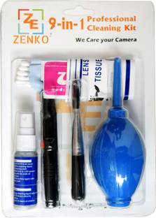 Zenko New Professional Clean Pro 9 IN 1 Multi-Purpose Cleaning Kit for Cameras, Lenses, Binoculars, LCD, Laptops, Desktops, Keyboards, etc, Includes Micro-Fibre Cloth, Brush, Liquid Solution, Powerful Dust Blower, Cotton Swabs, Magic Lenspen & Cleaning Tissue  Lens Cleaner