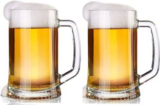 FancyCrystal Stylish Designer Beer , Glass, Transparent, 360 Ml We026 Glass (Glass, 360 ml, Clear, Pack of 2) Glass Beer Mug