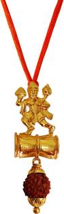 rich & famous Gold-plated Pawan Putra Hanuman Rudraksha Damru Locket With Kalawa Moli Dhaga Alloy, Wood Pendant