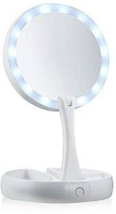 Angel Enterprise Foldaway Double Sided LED Mirror 10x Magnification Vanity Compact Foldable Mirror,