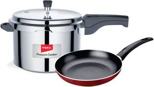 IMPEX KUK 3 Aluminium pressure cooker 5 Ltr & Nonstick Frypan 24cm Induction Bottom Non-Stick Coated Cookware Set