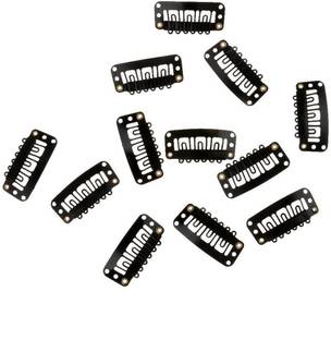GuruEmbellish 12Pcs U Shape Metailic Snap Clips ins for Hair Extension Hairpiece DIY Snap-Comb Wig Clips with Rubber 32mm (Black) Hair Clip