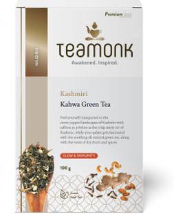 Teamonk High Mountain Kashmiri Kahwa Slimming Green Tea With Saffron Cloves, Cardamom, Saffron, Ginger Green Tea Box