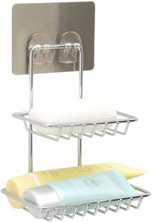 OBIXO Strong Magic Sticker Series Self Adhesive Stainless Steel Double-Layer Soap Holder Dish for Bathroom