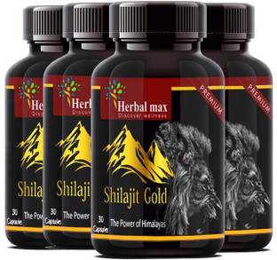 Herbal max Premium Shilajit Gold for Strength, Vigour & Power - 30 Veg Capsules (Pack Of 4)