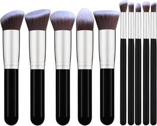 YANQINA 10 BLACK Synthetic Foundation Brush,Mineral Powder Brush 10 Pcs