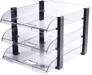 OMEGA 3 Compartments Plastic 1758/U3 Unbreakable Executive File Tray (Set of 3 Tray) Use For Letter Tray/Files Tray/Documents Tray/Folder Tray etc. Clear Colour