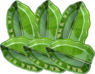 circlebits Green Banana Leaf shape half plate set of 6 plates 24 Cm Half Plate