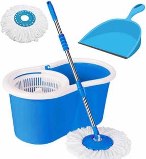 GTE Spin Floor Cleaning Easy Bucket Pvc Mop With 2 Microfiber Heads Get Dustpan, Mop Set