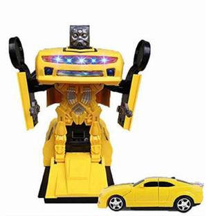 LooknlveSports Transform Robot Racing Car 2 in 1 Toy with Lights & Music, Battery Operated (Yellow)